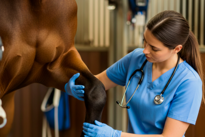 Horse receiving veterinary care