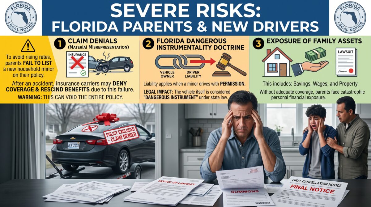 Infographic showing legal risks for Florida parents of new teen drivers