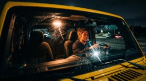 Driver with interior dome light illuminated at night in Florida Justice Law